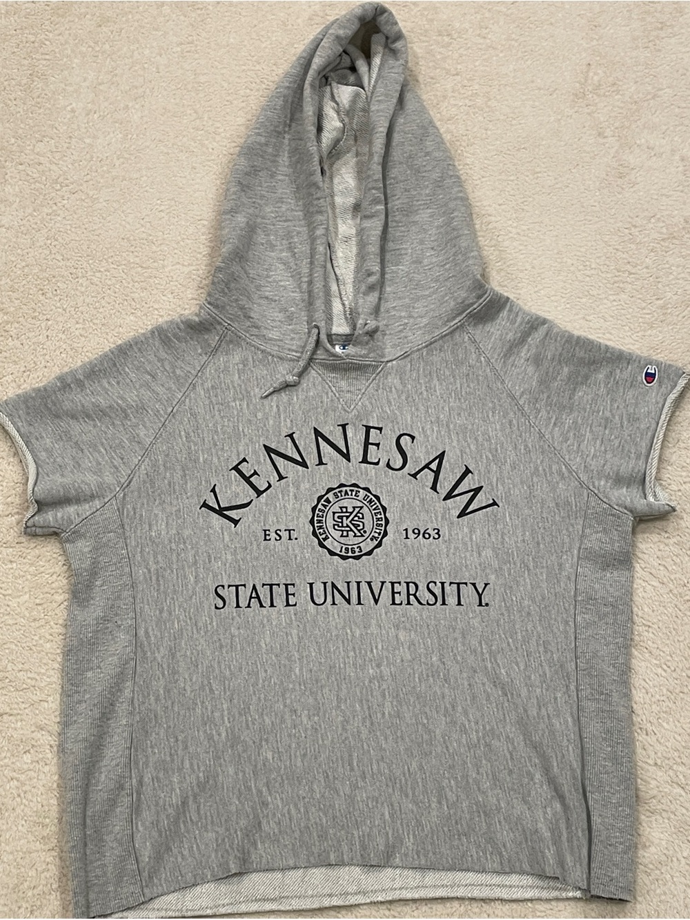 Champion Reverse Weave Kennesaw State KSU Short Sleeve Hooded Sweatshirt Grey XS